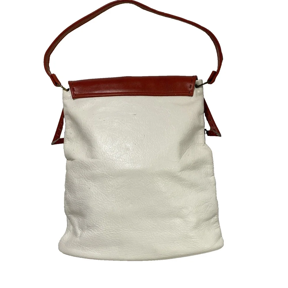 Vintage GUILD Red White & Blue Leather Purse Shoulder Bag 70s Top Stitch Fashion